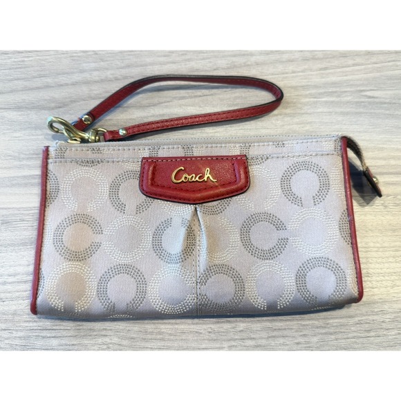 Coach Handbags - Coach‎ Signature C Canvas Wristlet Wallet Red Leather Trim